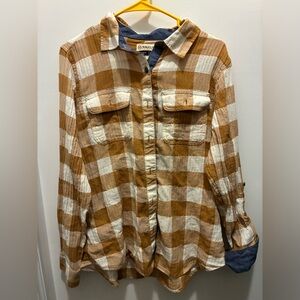 Magellan Outdoors Women’s Gold and White Checkered Shirt